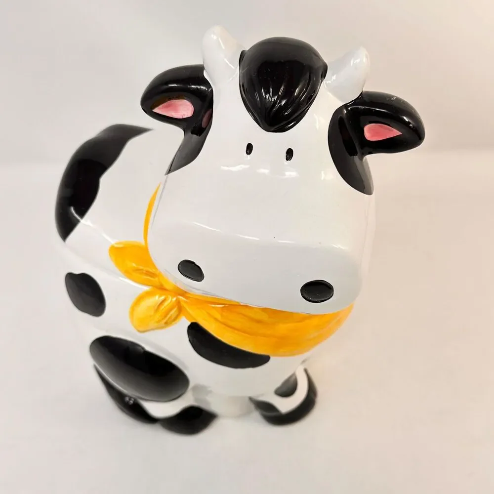 Vintage Cooks Club Ceramic Cow Cookie Jar Yellow Bandana Farmhouse Decor 11